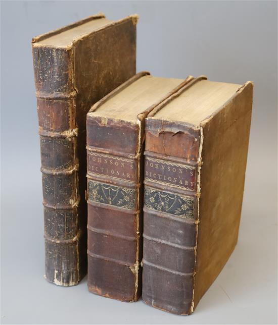 Johnson, Samuel - A Dictionary of the English Language, 6th edition, 2 vols, qto, old calf, torn and scuffed, joints split, with engrav